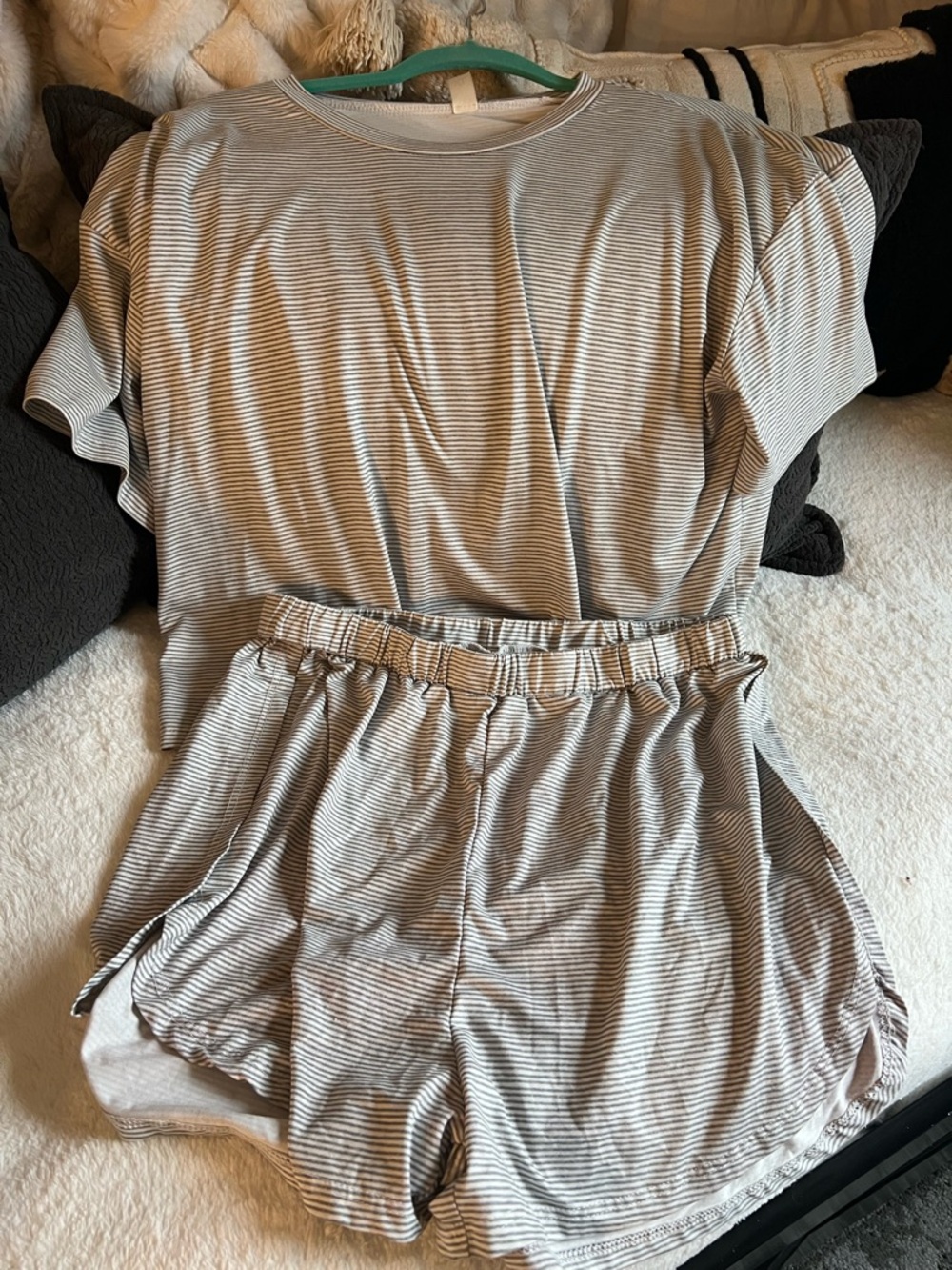 Cool pajamas. Striped Short Sleeve Tee & Shorts Sleep Set - Gray